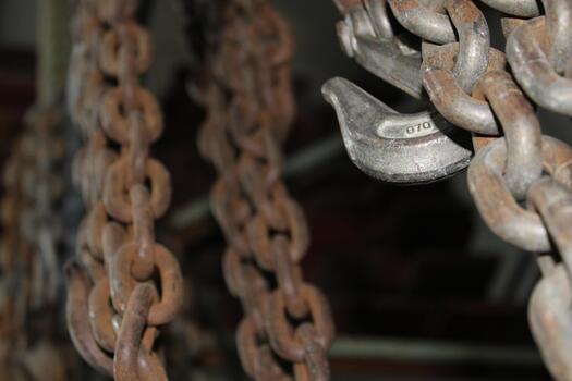 Looking Up At Chains Hanging With A Hook photo