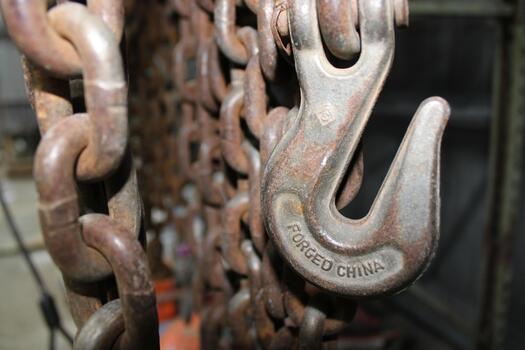 Metal Hook Close Up With Chains In The Background photo