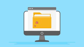 4K animation of computer screen with bugs on folder. Perfect for illustrating online security practices and precautions. Suitable for website cybersecurity background video