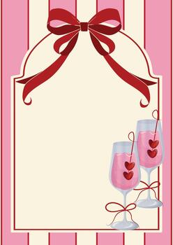 póster sin texto con rayas detrás, rectangular marco para texto, rojo arco y Rosa vino en anteojos, San Valentín día diseño vector