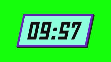 digitale conto alla rovescia Timer a partire dal 10 minuto per 9 minuto su un' inclinata rettangolare Schermo con un' verde sfondo video