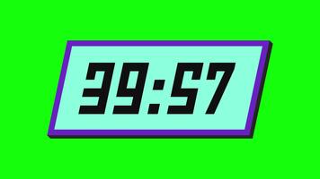 digitale conto alla rovescia Timer a partire dal 40 minuto per 39 minuto su un' inclinata rettangolare Schermo con un' verde sfondo video