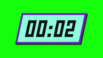 5 andra neon digital nedräkning timer på en lutande rektangulär visa med en grön bakgrund video