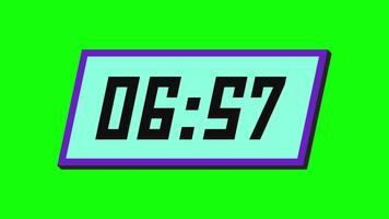 digitale conto alla rovescia Timer a partire dal 7 minuto per 6 minuto su un' inclinata rettangolare Schermo con un' verde sfondo video
