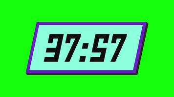 digital nedräkning timer från 38 minut till 37 minut på en lutande rektangulär visa med en grön bakgrund video
