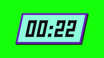 25 andra neon digital nedräkning timer på en lutande rektangulär visa med en grön bakgrund video