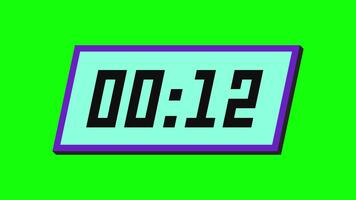 15 andra neon digital nedräkning timer på en lutande rektangulär visa med en grön bakgrund video