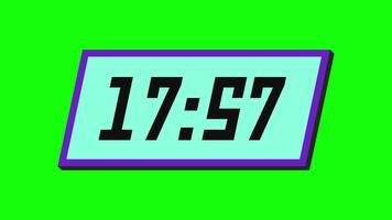 digitale conto alla rovescia Timer a partire dal 18 minuto per 17 minuto su un' inclinata rettangolare Schermo con un' verde sfondo video