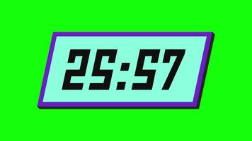 Digital Countdown Timer von 26 Minute zu 25 Minute auf ein gekippt rechteckig Anzeige mit ein Grün Hintergrund video