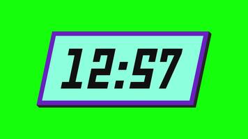 digitale conto alla rovescia Timer a partire dal 13 minuto per 12 minuto su un' inclinata rettangolare Schermo con un' verde sfondo video