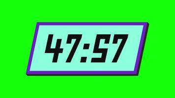 digital nedräkning timer från 48 minut till 47 minut på en lutande rektangulär visa med en grön bakgrund video