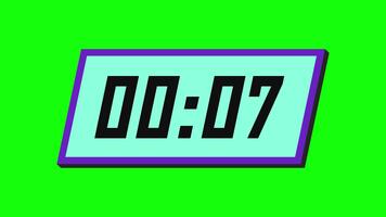 10 andra neon digital nedräkning timer på en lutande rektangulär visa med en grön bakgrund video
