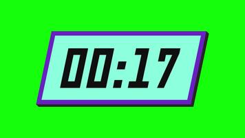 20 second neon digital countdown timer on a tilted rectangular display with a green background video