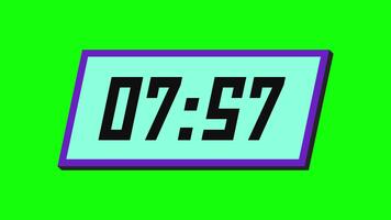 digital nedräkning timer från 8 minut till 7 minut på en lutande rektangulär visa med en grön bakgrund video
