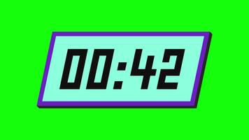 45 andra neon digital nedräkning timer på en lutande rektangulär visa med en grön bakgrund video