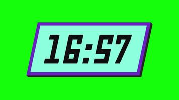 digitale conto alla rovescia Timer a partire dal 17 minuto per 16 minuto su un' inclinata rettangolare Schermo con un' verde sfondo video