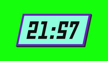 digitale conto alla rovescia Timer a partire dal 22 minuto per 21 minuto su un' inclinata rettangolare Schermo con un' verde sfondo video