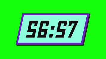 digitale conto alla rovescia Timer a partire dal 57 minuto per 56 minuto su un' inclinata rettangolare Schermo con un' verde sfondo video