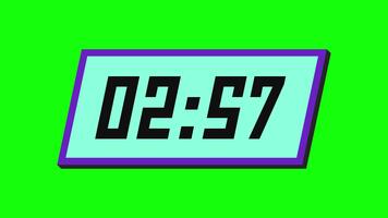 digital nedräkning timer från 3 minut till 2 minut på en lutande rektangulär visa med en grön bakgrund video