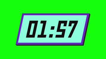 digital nedräkning timer från 2 minut till 1 minut på en lutande rektangulär visa med en grön bakgrund video