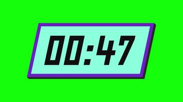 50 andra neon digital nedräkning timer på en lutande rektangulär visa med en grön bakgrund video