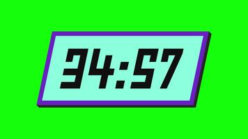 digital nedräkning timer från 35 minut till 34 minut på en lutande rektangulär visa med en grön bakgrund video