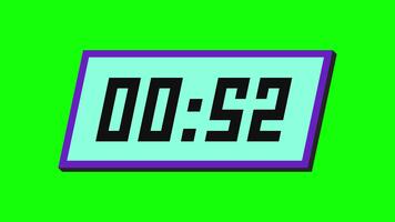 55 andra neon digital nedräkning timer på en lutande rektangulär visa med en grön bakgrund video