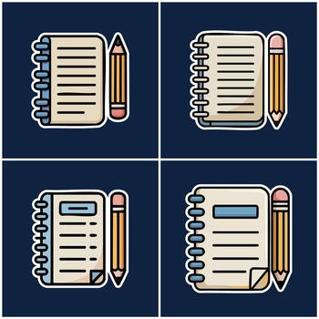 cuaderno y lápiz conjunto vector