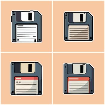 Floppy disks with different color schemes vector