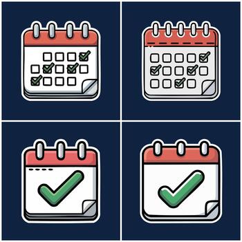 Calendar pages with checkmarks and spiral binding vector