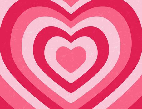 Horizontal template in the form of a tunnel of red and pink hearts with a grunge texture. Romantic background for Valentine Day in a retro style. Concept of a love greeting card. Annual holiday vector