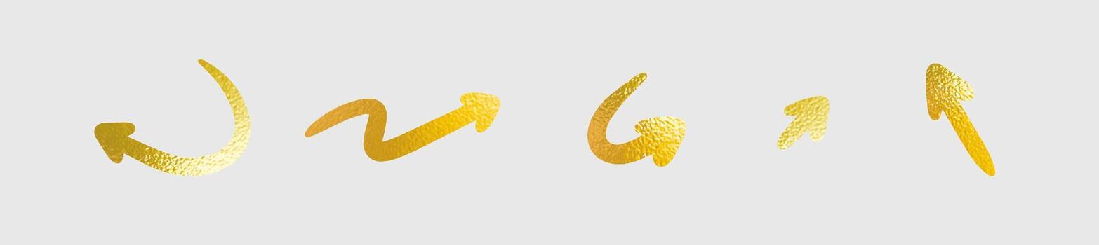 Set gold foil arrows graphic design element. Abstract gold arrows foil texture luxury style element. Isolated arrows graphic design template. vector