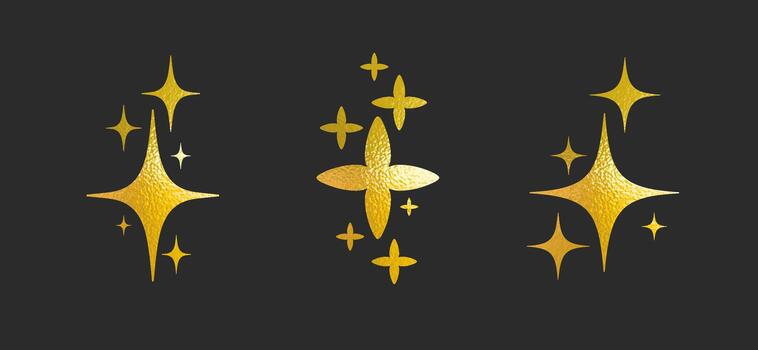 Set gold sparkle stars graphic design element luxury style. Abstract gold stars sparkles texture shine effect isolated background. Perfect stars element graphic design template. vector