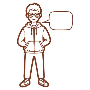 Cool young man wearing sunglasses with a blank speech bubble ready for your custom text and message illustration vector