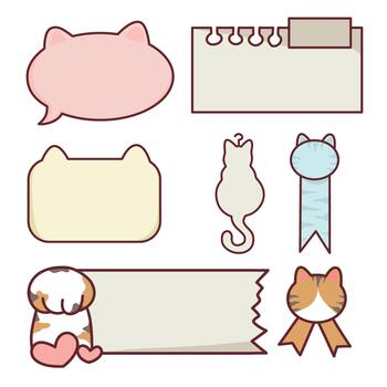 Cat themed sticky notes and speech bubble graphic elements set vector