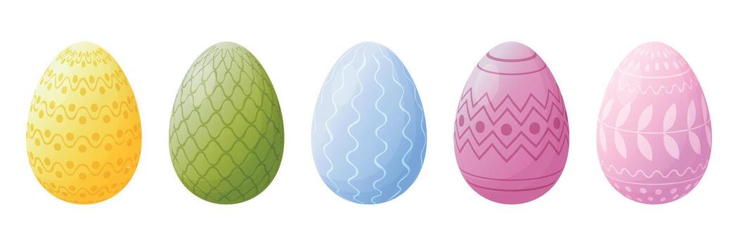 set of Easter eggs. Colorful Easter collection. Painted patterns on eggs. Egg hunt. vector