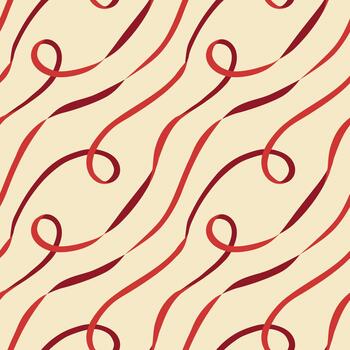 Rizado cinta sin costura modelo. festivo rojo remolino diagonal líneas en suave beige antecedentes. moderno resumen ondulado repetir diseño. mínimo loseta para Navidad, fiesta decoración, textil en plano estilo. vector