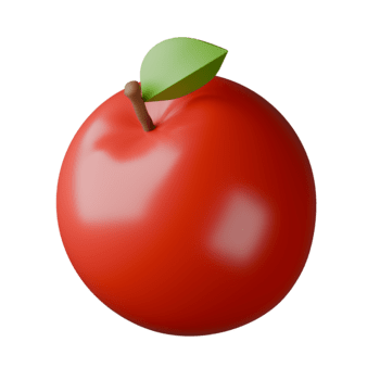 un lustroso, rojo manzana con un verde hoja y marrón vástago flotadores marco medio, iluminado por suave, difundido ligero en contra un transparente antecedentes. png