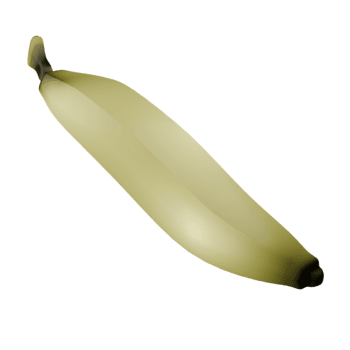 een enkel, een beetje gebogen, licht geel banaan met donker tips drijft tegen een transparant achtergrond, zacht lit met subtiel helling schaduw. png