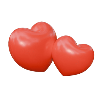 dos lustroso rojo corazones entrelazar levemente, bañado en suave, difundido luz, creando un romántico, renderizado en 3d ambiente en contra un transparente, a cuadros antecedentes. png