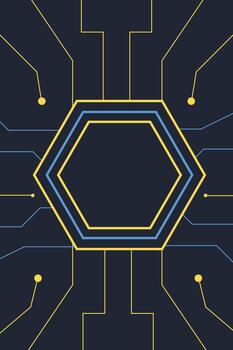 Modern abstract background pattern featuring blue and yellow hexagons with geometric connecting lines. Perfect for technology designs, posters, presentations, branding elements, digital layouts vector