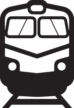 Front view train silhouette minimal bold line railway transportation icon with clean outline for travel map graphics vector