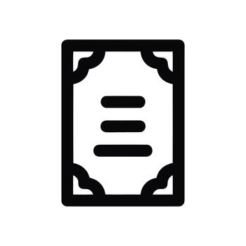Black outline icon of a document with three lines of text paper writing vector