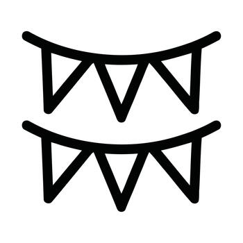 Black outline icon of two rows of triangular bunting flags banner decoration vector