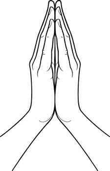 Minimalist line art illustration depicting hands joined in prayer or a greeting gesture, a clean and scalable graphic asset for diverse design applications vector