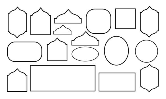 islámico y arabesco contorno marco formas conjunto con óvalos, rectángulos y decorativo formas vector