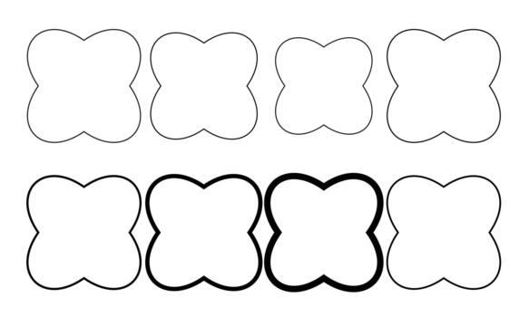 contorno cuatro pétalos resumen forma conjunto con Delgado y negrita líneas para íconos y diseños vector