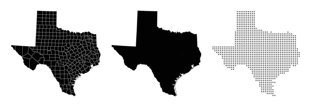 Texas map illustrations showing counties silhouette and dots pattern vector