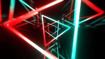 turchese e rosso neon raggiante astratto futuristico triangolo tunnel sfondo vj ciclo continuo nel 4k video