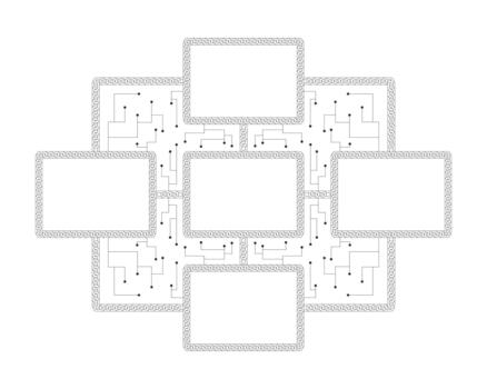 blanco blockchain red con digital conexiones 2d línea objeto. interconectado vacío bloques con circuitos y cadenas Enlaces aislado clipart tinta contorno artículo. monocromo Mancha ilustración vector